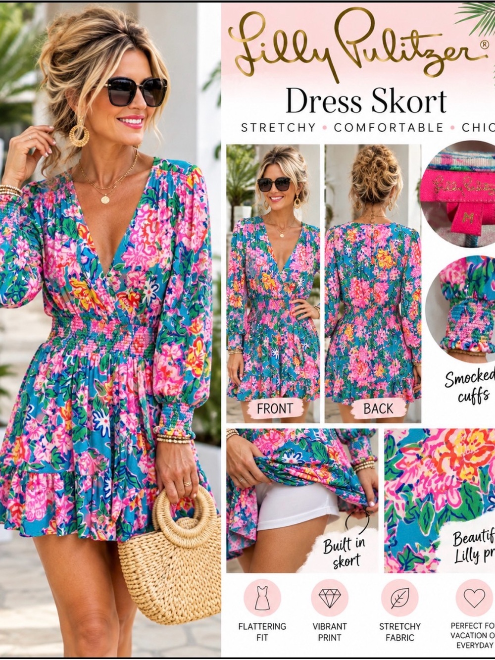 Lilly Pulitzer Teal Pink Floral Dress Skort